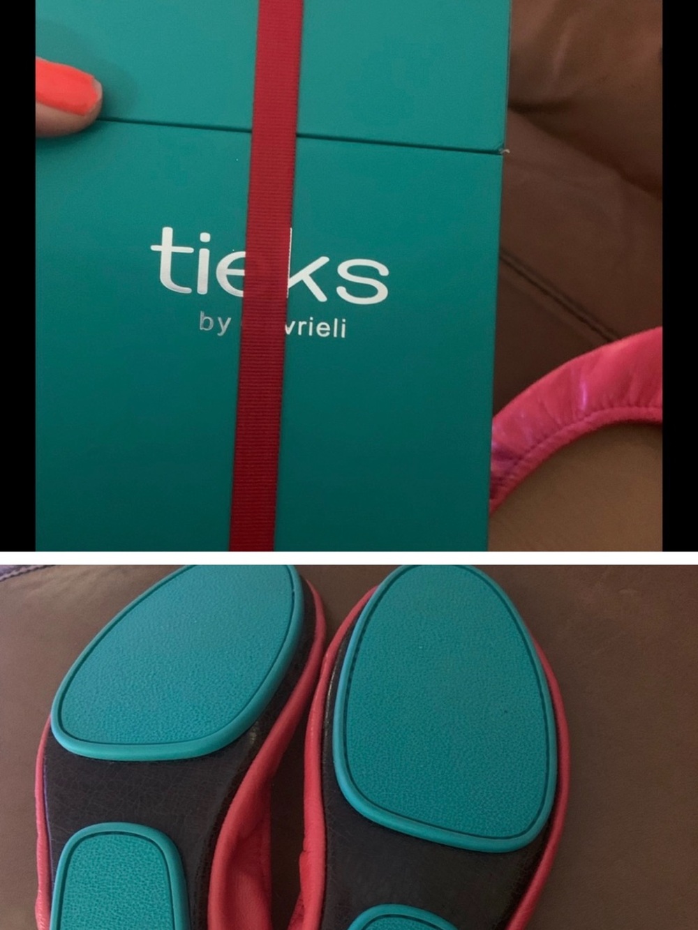Tieks Pink Ballet Flats with Teal Soles